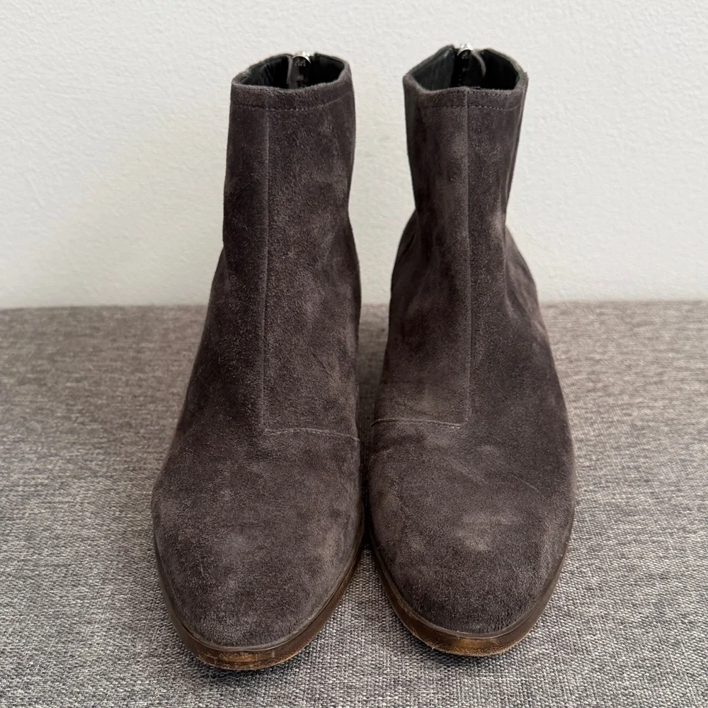 Rag & Bone Grey Suede Wesley Booties 10.5 Zipper Block Heel Almond Toe Neutral